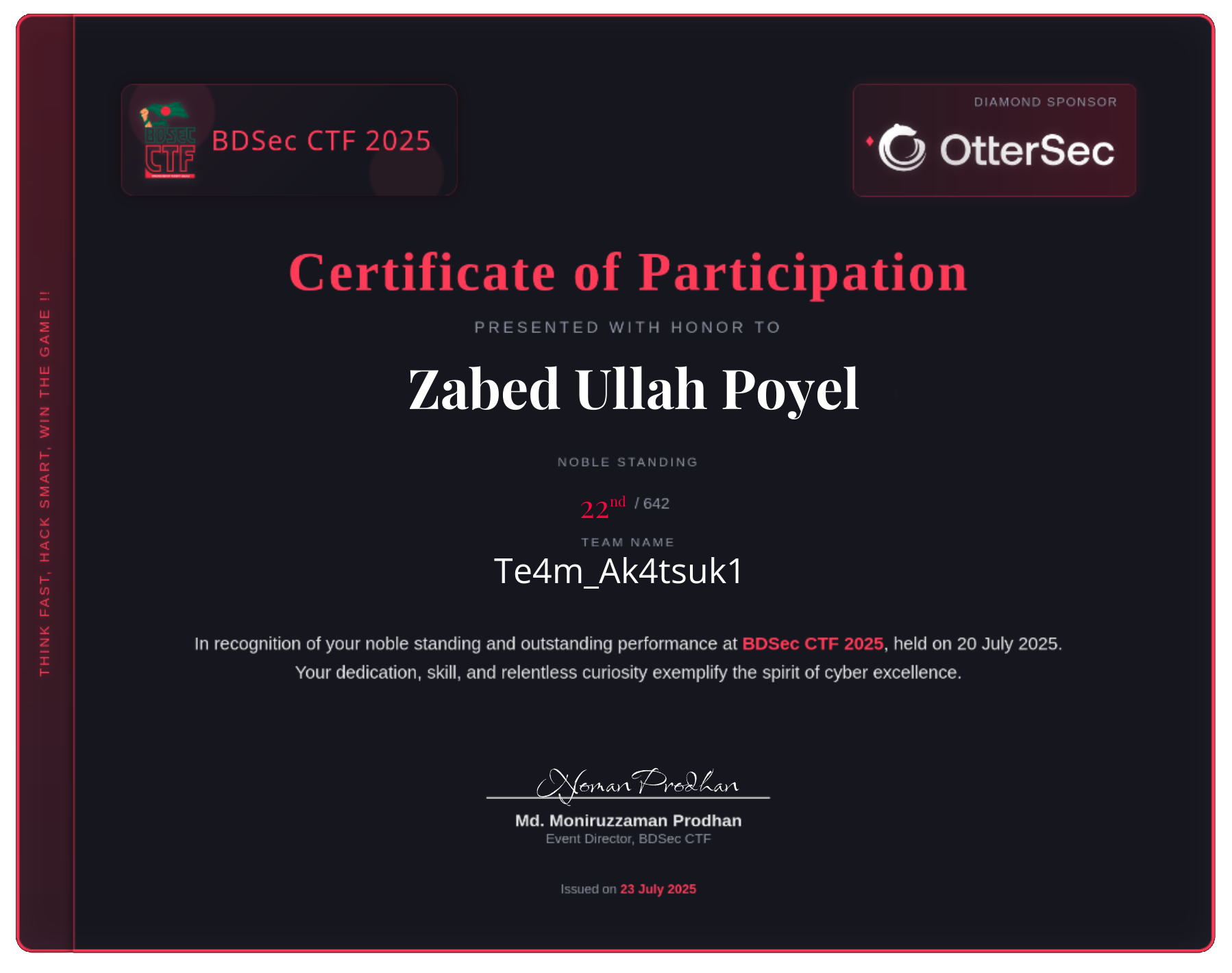 CTF Certificate